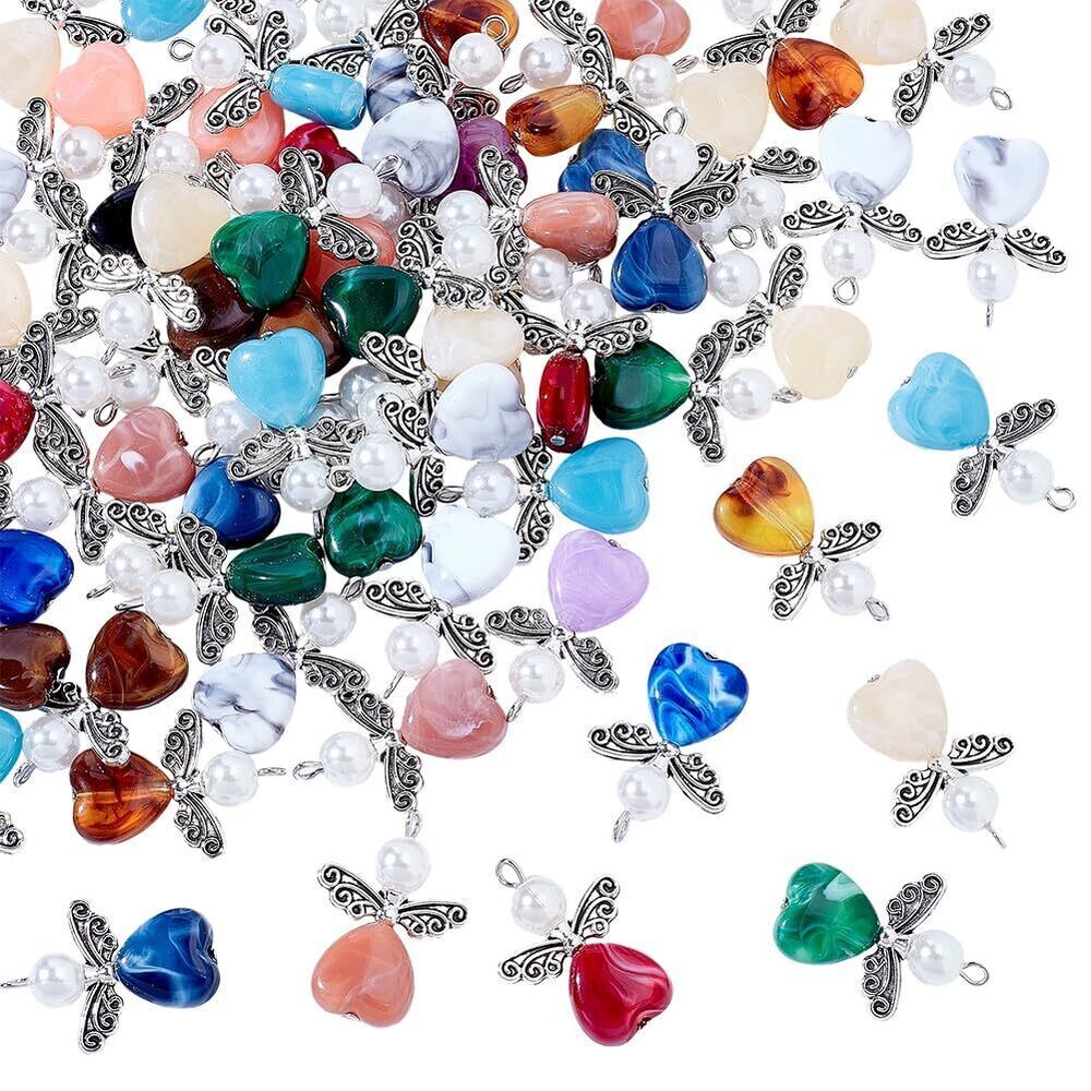 5241 60 Pcs Angel Wing Charm, Colorful Angel Wing Pendants Acrylic Round - Picture 1 of 5